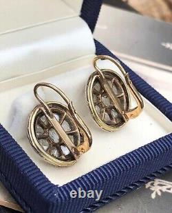 Antique Vintage ROSE Gold 14K Women's Jewelry Earrings Old Cut Diamond Gemstone