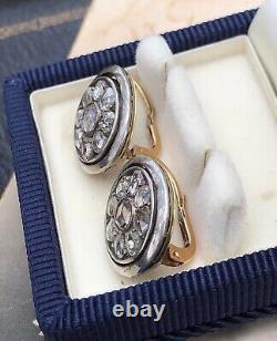 Antique Vintage ROSE Gold 14K Women's Jewelry Earrings Old Cut Diamond Gemstone