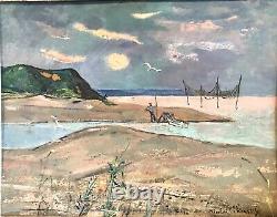 Antique Vintage Russian Nikolai Sikovsky Beach Landscape Oil/Board Painting Old