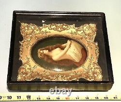 Antique Vintage Victorian Miniature Portrait Redhead Nude Beaty Gilt Frame Old