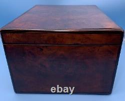 Antique Vintage Wooden Box Inlaid Burl Wood Old Wood Caddy Sewing Notions Chest