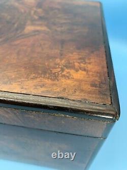 Antique Vintage Wooden Box Inlaid Burl Wood Old Wood Caddy Sewing Notions Chest