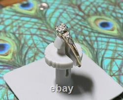 Antique Vtg -14k/18K White & Yellow Gold With3 Old Mine Diamonds Wedding Ring Sz 4