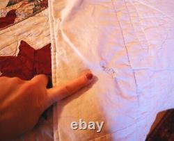 Antique Vtg STAR QUILT Hand Sewn Cotton 85 x 93 RED GREEN CREAM Old & Charming