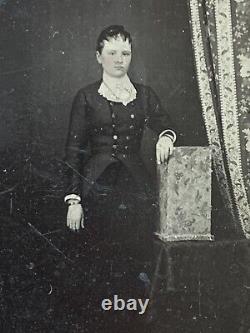 Antique Well Dressed Young Maine Woman Tin Type Ferrotype Old Photo Tinted