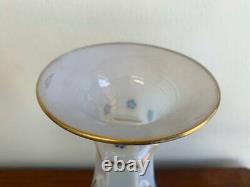 Antique White Soapy Opaline Vase Blue & Gilded Clematis Charles X Rare Old 20th