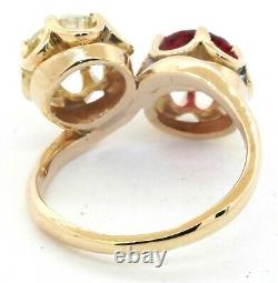 Antique heavy 14K YG 3.41CT Old Miner diamond & ruby cocktail ring size 7.75
