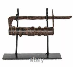 Antique vintage old padlock hang on iron stand, functional and rare lock