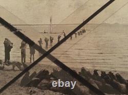 Antique vintage old photo postcard unloading bags sailing ship Thursday Island
