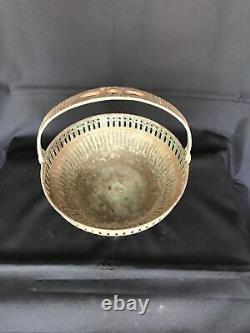 Antique vintage old pooja flower fruit basket bowl hand made brass with handle