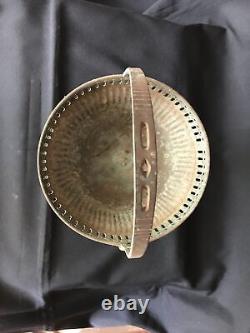 Antique vintage old pooja flower fruit basket bowl hand made brass with handle