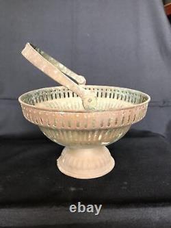 Antique vintage old pooja flower fruit basket bowl hand made brass with handle