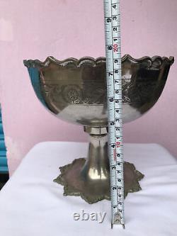 Antique vintage old tableware brass fruit bowl with chromium nickel plated b-48