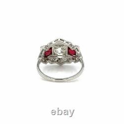 Art Deco Antique Platinum 3.2 Ctw Old Euro Diamond Round Ruby Ring Size 8 #e274
