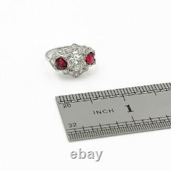 Art Deco Antique Platinum 3.2 Ctw Old Euro Diamond Round Ruby Ring Size 8 #e274