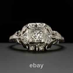 Art Deco Diamond Engagement Ring Old European Cut Vintage Antique White Gold