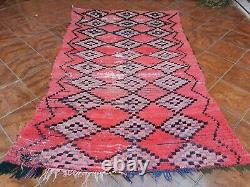 Authentic Vintage Moroccan Handmade Rug 4ft8x7ft4 Old Boujaad Geometric Pink Rug