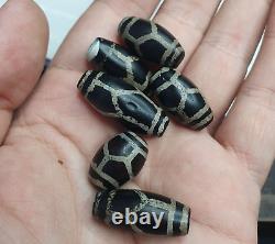 BEAUTIFUL LOT Vintage Old Himalayan Indo Tibetan Etched Agate Beads lot 6 Pieces