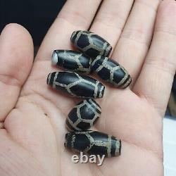 BEAUTIFUL LOT Vintage Old Himalayan Indo Tibetan Etched Agate Beads lot 6 Pieces