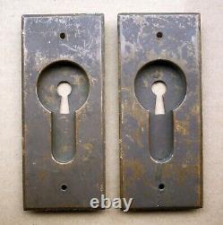 BIG! Pair Antique Vintage Old SOLID Cast Bronze Brass Pocket Door Key Plate Pull