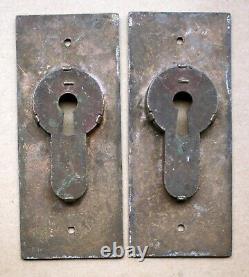 BIG! Pair Antique Vintage Old SOLID Cast Bronze Brass Pocket Door Key Plate Pull