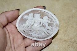 BIG Vintage Carved Cameo Mother Of Pearl Nacre Rare Antique Old Art Deco Italy
