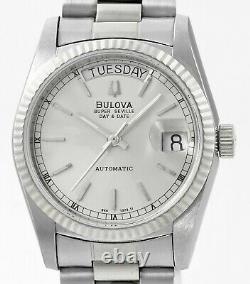 BULOVA Super Seville Day Date New Old Stock Stainless Steel Mens Wrist Watch