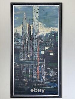 Beautiful Antique MID Century Modern Abstract Oil Painting Old Vintage 1950s Kai