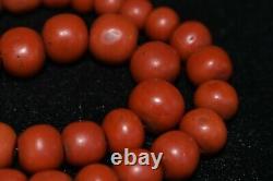 Beautiful Old Natural Dark Red Coral Beads Necklace Chain 89.1 Grams