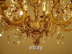 Chandelier Vintage Antique Brass Crystal Glass 12 Light Old Lightings Lamp