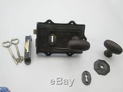 Classic Old Style Cast Iron Period Home Country Rim Door Lock Knob Handle Set