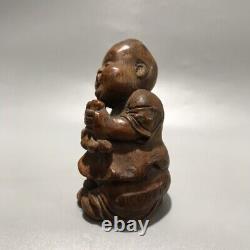 Collection Antique Vintage Chinese Old Bamboo Carving Figure Child Statue Art