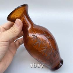 Collection China Antique Vintage Old Beijing Glaze Carved Bamboo Beautiful Vase