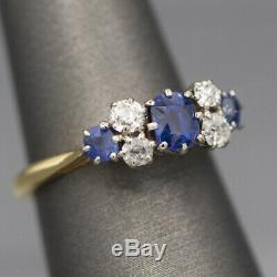 Edwardian Platinum and 18k Sapphire and Old Mine Cut Diamond Ring