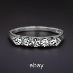 F Vs Old Cut Diamond Platinum Wedding Ring Stacking Band Vintage Antique 5 Stone