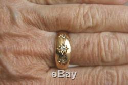 Fine Antique 18 Carat Gold Three Stone Old Cut Diamond Star Gypsy Ring 5.1 G
