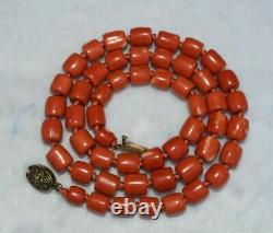 Genuine Antique Old Natural Momo Coral Bead Necklace with Silver Clasp