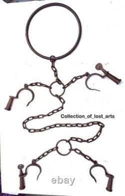 Handcrafted Vintage Old Antique Iron Rare Neck, Leg & Hand Handcuffs