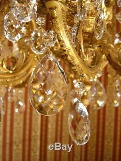 Huge Rare 18 Light Crystal Chandelier Brass Vintage Lamp Old Antique Large