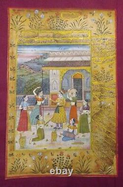 Indian Hand Paint Miniature Royal Rajput King Holi Art Vintage Old Paper Detail