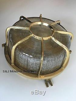 Industrial Bulkhead Wall Ceiling Light Vintage Antique Ship Lamp Gold Brass Old