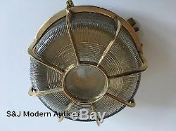 Industrial Bulkhead Wall Ceiling Light Vintage Antique Ship Lamp Gold Brass Old