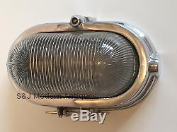 Industrial Wall Ceiling Light Bulkhead Antique Vintage Silver Aluminium Oval Old