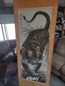 Japanese Painting Hanging Scroll Japan Art Tiger Vintage Old Picture