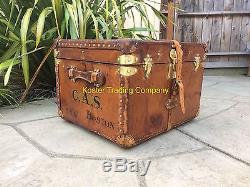 LOUIS VUITTON Antique Leather Steamer Trunk vintage chest lv old purse bag rare