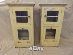 Large Antique Wood Barber Shop Cabinets Cupboards Vintage Yellow Old 3704-14