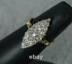 Large Victorian 18ct Gold & 0.85ct Old Cut Diamond Navette Cluster Ring