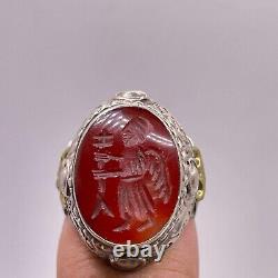 Lovely Old Antique Agate Stone Roman King Intaglio Solid Silver Unique Rare Ring