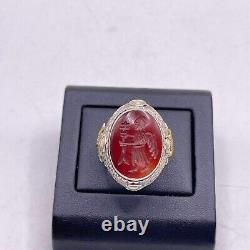 Lovely Old Antique Agate Stone Roman King Intaglio Solid Silver Unique Rare Ring