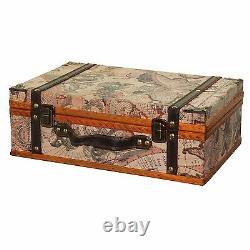 Map Decorative Suitcase Trunk Old World Vintage Antique Retro Luggage Home Brown